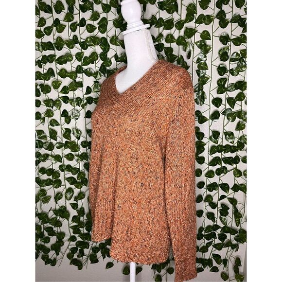 Bershka Orange Rust Long Sleeve Rib Stitch V-Neck Pullover Sweater Size 18/20W - Picture 2 of 5